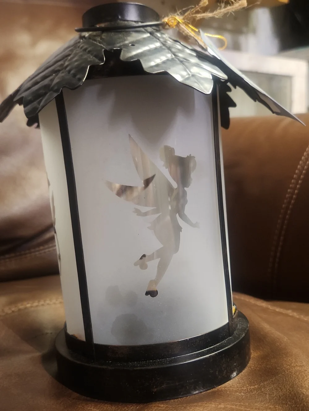 Disney White Frosted Glass Fairy Lantern with Black Metal Trim